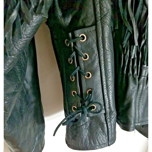 Genuine Leather LG Motorcycle Jacket Fringe Rose Inlay w/ Thinsulate 3M Liner - Picture 7 of 12
